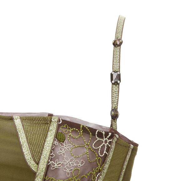 rare JOHN GALLIANO Vintage green gold sheer lace boned bustier corset top S - Picture 2 of 9